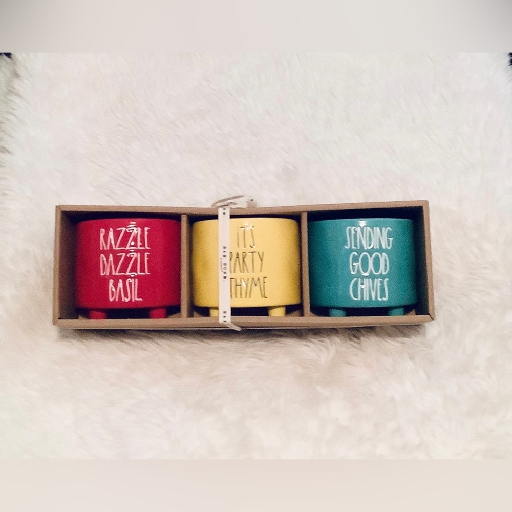 Rae Dunn - Red, Yellow & Teal Ceramic Planter Trio